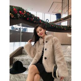 New Haining All Wool Sheep Fleece Women's Coat Leather And Fur Integrated Short Loose Small Standing Neck 717168