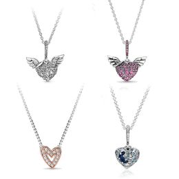 Colar de prata Angel Wing Love Heart Chain Chain for Women Jewelry Sexy Charm Jóias Presente de Mulher