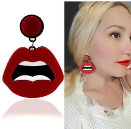 Stud Cool Night Club Sexy Hip Hop Face Tooth Mouth Red Lip Earring Geometric Acrylic Earrings For Women Pendientes Grandes Mujer6755733