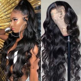 Synthetic Wigs Transparent Lace Front Human Hair Wigs For Women Raw Indian Wavy Body Wave Synthetic Lace Frontal Wig 240308