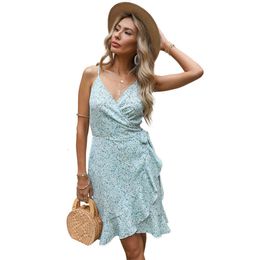 Custom Floral Dress for Women Summer Halter Skirt Lace Up V-neck Skirt Print Dress