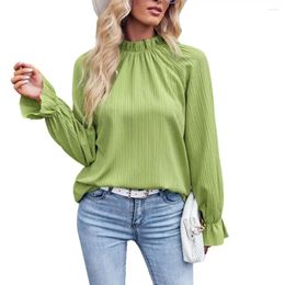 Women's Blouses Women T-shirt Casual Blouse Chic Streetwear Loose Fit Pleated With Ruffle Cuffs Autumn Winter Solid Color