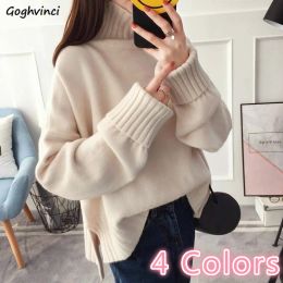 Sweaters Turtleneck Sweater Women Side Slit Casual Womens Pullovers Ribbed Xxl Loose Winter Simple Elegant Allmatch Fashion Sweaters