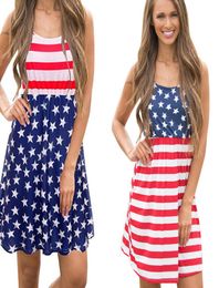 Abiti da donna con stampa di stelle Abiti da spiaggia a righe Mini abiti vintage Bandiera americana Festa nazionale dell'indipendenza USA 4 luglio con pannelli Sho9399243