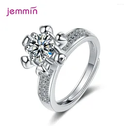 Cluster Rings 925 Silver Sparkling Clear CZ Crystal Compatible Opening Finger Engagement Jewelry For Women Free Size