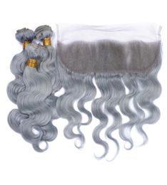 8A New Grey Hair Weave With 13x4 Ear to Ear Lace Frontal Closure Sliver Grey Body Wave Virgin Human Hair Bundles7998577