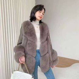 Haining 2023 New True Fox Grass Sheepskin Mid Length Leather Fur Integrated Coat For Women In Autumn And Winter 940267