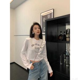 designer MM23 AutumnWinter New Casual Fashion Letter Bead Cushion Shoulder Short Slimming T-shirt Top O78K