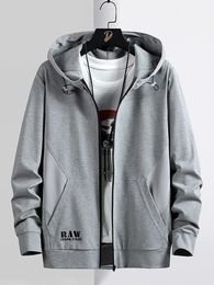 Spring Autumn Mens Zip Up Hoodie Coats Streetwear Black Grey Hooded Loose Sweatshirts Male Cotton Casual Tops Plus Size 8XL 240226