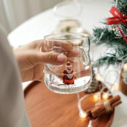 Wine Glasses 1 PC 450ml 15oz Creative 3D Christmas Tree Santa Snow Man Water Coffee Glass Cup Cute Tumbler Heat Resistant