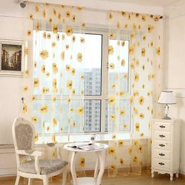 Curtain Sunflower Printing Transparent And Breathable Balcony Living Room Tulle Curtains For