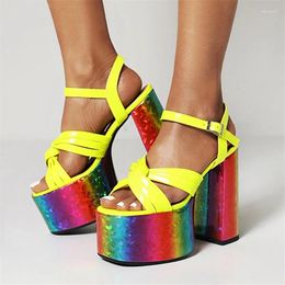 Sandals PXELENA Shiny Sexy Party Show Nightclub Women Chunky Super High Heels 14CM Shoes 2024 Summer Platform Plus Size 34-43
