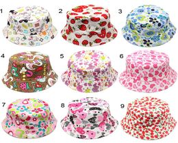 INS 30 Styles Kids Summer hats Boys Girls Cotton Beanie Bucket Hat Casual Flower Sun Printed Basin Canvas Fisherman Fishing Baby K8063002