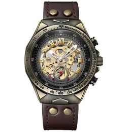 Men's Fashion Casual Ancient Bronze Automatic Mechanical Watch Network Red