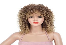 Women Afro Long Kinky Curly Hair Wavy Wigs Wave Curls Blond Synthetic Woman Sexy Party Wigs Wig Cap4255474