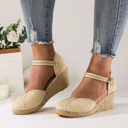 Sandals Ladies Shoes Fashion Thick Sole Wedge Linen Casual Breathable Buckle Strap Fisherman For Women Heel