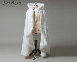 Ivory Fur Wedding Cloaks For Bridal Wraps With Cap Luxury Train Spring Fall Style Thick Bridal Accessories Christmas Cloaks Custom9711660