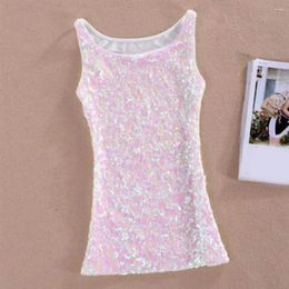 Women's Tanks Sparkling Sequin Top Sleeveless O Neck Slim Fit Summer Vest For Stage Show Performance Elegance