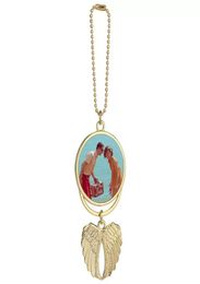 Sublimation Car Pendants Blanks Angel Wings Charm Necklace Heat Transfer Hanging Ornaments Inventory Whole1918076