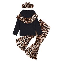 Kids Gilrs Outfits Sets Infant Leopard Ruffle Tops Kids Casual Clothes Girls Printed Wide Leg Pants Toddler Baby Pagoda Pants Head3772224