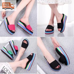 Coasters Designer Slippers for Women Summer Heel Multi-coloured sandals Quality Fashion Slippers Printed waterproof platform slippers Beach Fashion Slippers GAI