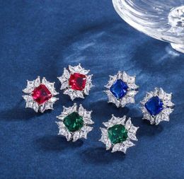 Stud Earrings EYIKA Vintage Created Moissanite Rose Red Green Blue Cubic Zirconia Silver Colour Earring Wedding Engagement Fine Jew9297282