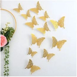 Rose Gold Butterfly Deocr Wall Sticker Birthday Party Decor Baby Shower Girl Happy 1st Decorations Kids 240301