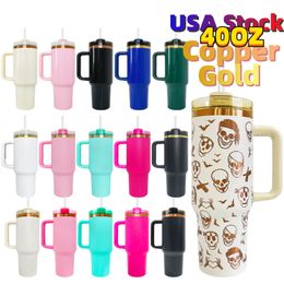 USA warehouse H2.0 40oz copper plated drinking tumbler outdoor large capacity Quencher thermos multi Colours laser engraved water bottle with removable handle