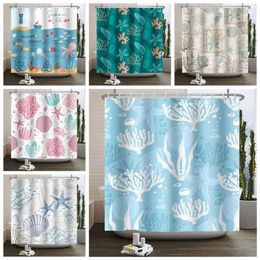 Shower Curtains Sea Theme Curtain Starfish Fishes Plants Bathroom Bathtud Decor Waterproof Polyester Fabric With 12 Free Hooks