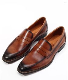 Casual Shoes Men Oxford Office Wedding Formal White Hand-polishing Slip On Business Genuine Leather