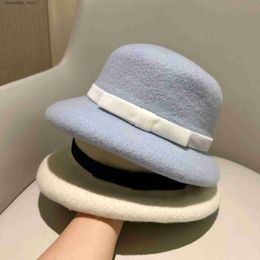 Wide Brim Hats Bucket Hats New WomensWool Fisherman Hat Autumn and Winter Vintage Velvet Bow Little Top Hat Wool Fisherman Hat French Fashion Style Pot H L240305