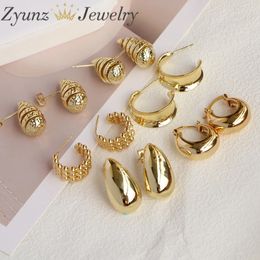 5 Pairs Vintage Gold Plated Smooth Metal Earrings for Women Glossy Shiny Waterdrop Geometric Earrings Statement Jewellery Party 240306