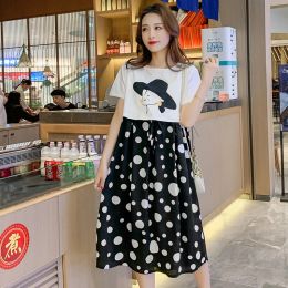 Dresses Summer Fashion Pregnant Women Dress Letters Printing Cotton Patchwork Polka Dot Breastfeeding Dress Maternity Aline Dress Cute