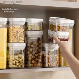 Food Jars Canisters Stackable Kitchen Sealed Jar Plastic Food Storage Box Clear Multigrain Tank Bottle Dried Fruit Tea Containers Press Type 2.3L L240308