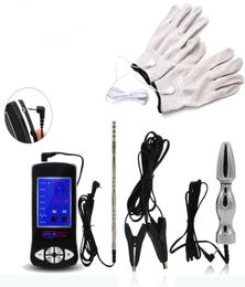 TENS Electro Sex Kit Penis Urethral Sounds Electronic Pulse Massager Vagina Anal Plug Estim Gloves Electric Clamp for Men Y191104851745