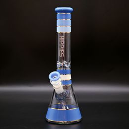 Stick Sky Blue HIPPIES GLASS Label Glass Water Pipe,Transparent Glass Bong,Glass Hookah,Borosilicate Glass Smoking Item With Color Bowl,Smoking Accessaries