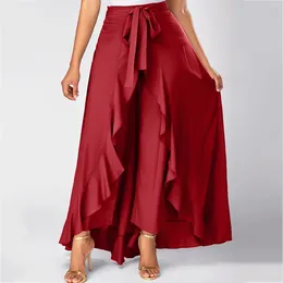 Women's Pants Ladies Casual Double Layer Wide Leg Culottes Irregular Ruffle Long Fashionable And Minimalist 2024 Capris