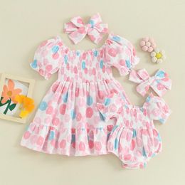 Girl Dresses FOCUSNORM 0-5Y Toddler Kids Little Matching Sister Outfits Ruffles Short Puff Sleeve Off Shoulder Flowers Jumpsuits/Dress