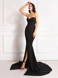 Sexy Strapless Long Black Maxi Dress Front Slit Bare Shoulder Red Womens Evening Summer Night Gown Party Maternity Dresses 240228