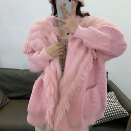 Haining New Fur Fox Hair Sweater Knitted Cardigan Loose Korean Casual Women's Mid Length Jacket 600743
