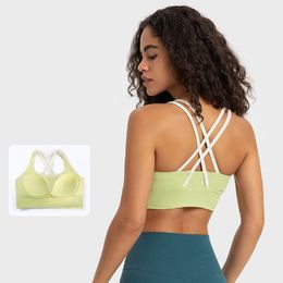 lululenon New Women's Yoga Thread Insert Colour Women's Sports Bra Integrated Fixed Chest Cushion Cross Back Beauty