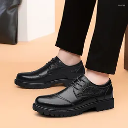 Casual Shoes British Style Adulto Leather Lace-up Gentleman Black Solid Oxford For Man Warm With Fur Upscale Men