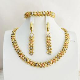 Dubai Colorful Necklace Earrings Bracelet Jewelry Set Indian Jewelry Luxury Fashion Style Dinner Party Daily Clothing Accessorie 240228