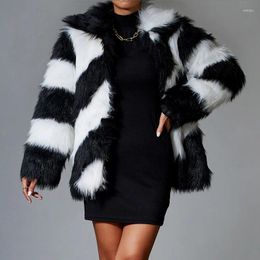 Women's Fur Matching Double-sided Black And White Striped Long-sleeved Lapel Parka