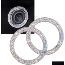 Other Interior Accessories New 2 Pack Bling Car Crystal Rhinestone Ring Emblem Sticker Interior Decor Push To Start Button Key Ignitio Dhwdp