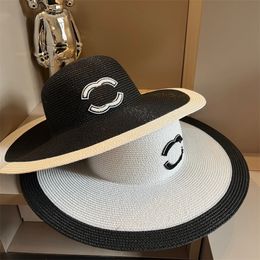 Wide Brim Hats Bucket Hats Beach Hat Designer Straw Hat Women Sun Hat Fashion Bucket Hat Ch Luxury Female Wide Brim Hats Brand Color Block Sunbonnet Summer 57cm Sunhat