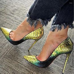 Dress Shoes Gradient Color Snakeskin High Heel Pumps Python Printed Leather Stiletto Heels Pointed Toe 12CM Banquet Party