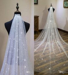 Shiny Wedding Veils Seqins Beaded Single Layer Major Beading 3M Bridal Veil Custom Made Long Head Dresses5974452