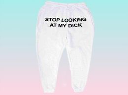 Calças de suor das mulheres dos homens corredores parar de olhar para o meu pau sweatpants hip hop imprimir calças de cintura alta streetwear sweatpants hippie y11069062