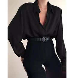 Fashion Autumn Women Blouse Shirt Lapel Long Sleeve Solid Black Red Ladies For Female Top Clothing 240226